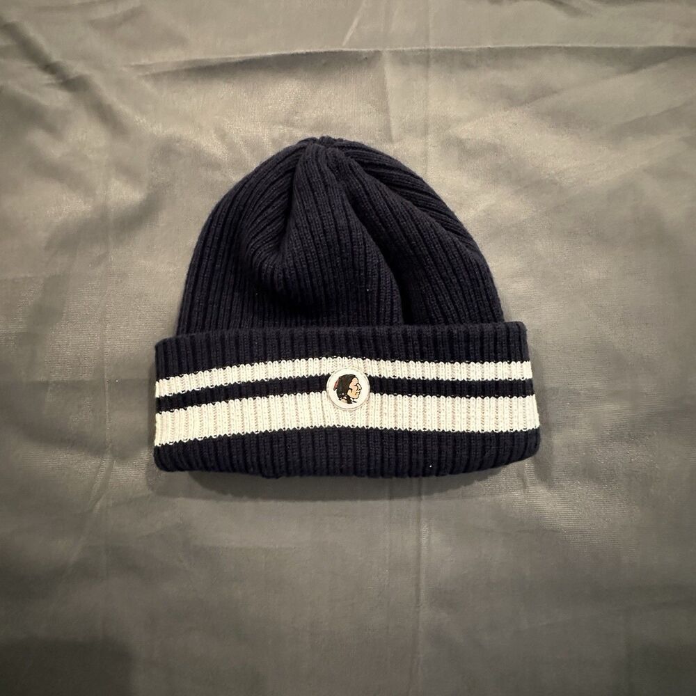 Vintage 90s American Needle Beanie Chief Navy Blue Acrylic Knit Winter Hat